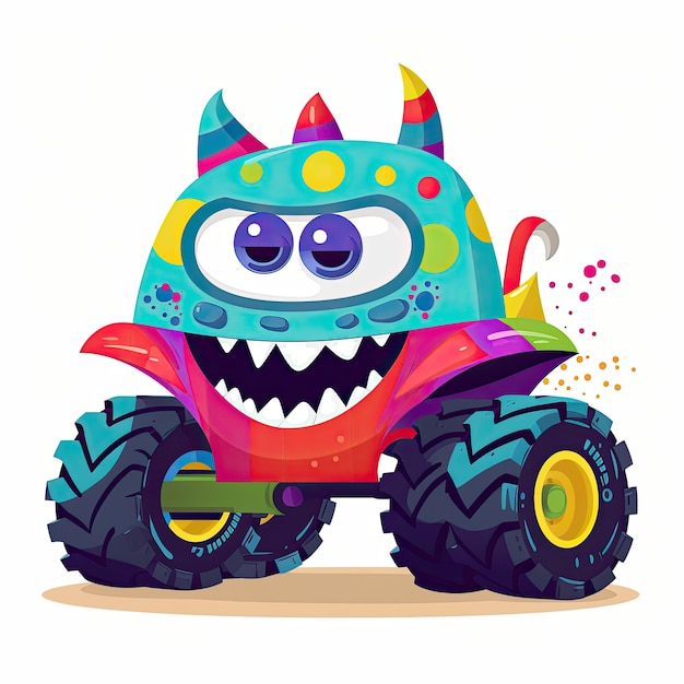 Leuke monster truck cartoon collectie Monster truck illustratie met kleurrijke lichamen Mooie monster truck cartoon design collectie op witte achtergrond Truck illustratie set AI gegenereerd