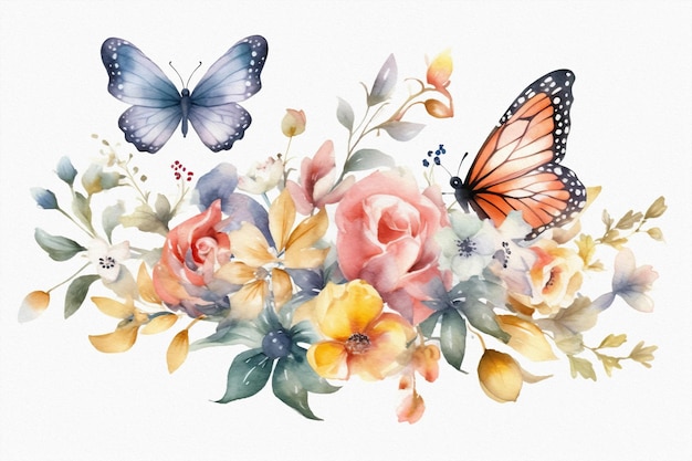 Leuke mooie vlinder pastelkleuren bloemen aquarel illustratie