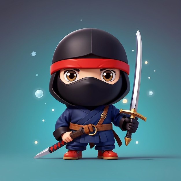 Leuke ninja met zwaard cartoon vector icoon illustratie mensen vakantie icoon concept geïsoleerd plat