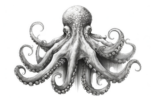 Leuke Octopus die op witte achtergrond generatieve AI trekt
