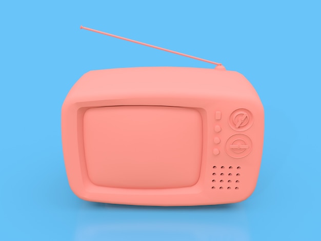 Leuke oud roze tv met antenne op een blauwe achtergrond. 3D illustratie.