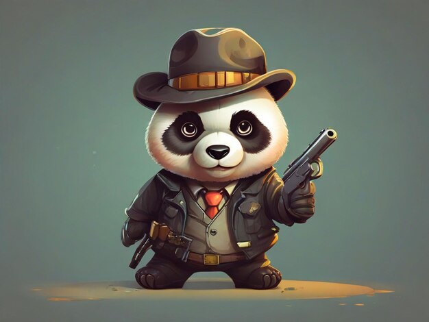 Leuke panda detective met een pistool cartoon vector icoon illustratie