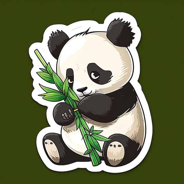 Leuke Panda die Bamboe Groene Sticker eet