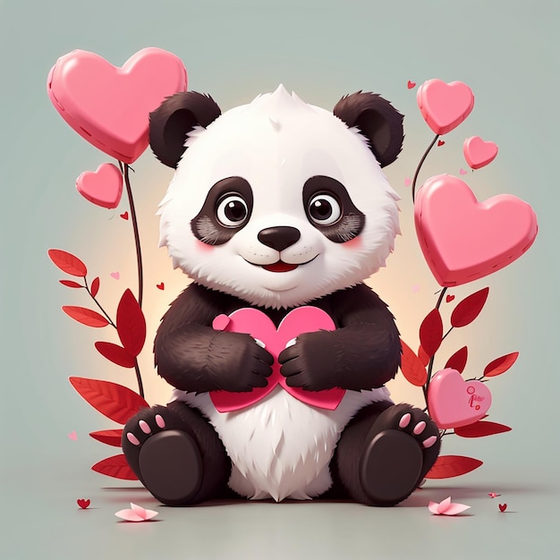 Leuke panda die liefde vasthoudt cartoon icoon illustratie