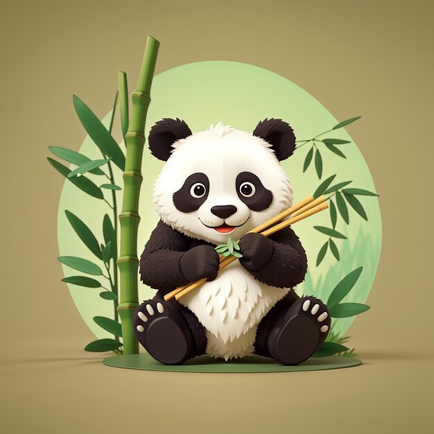 Leuke panda eet bamboe met eetstokjes cartoon vector icoon illustratie dierlijke natuur geïsoleerd