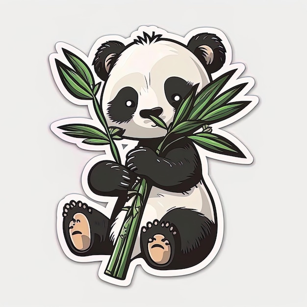 Foto leuke panda genieten van bamboe cartoon sticker delight