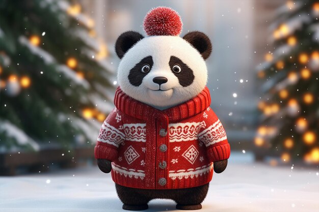 Foto leuke panda in kersttrui gegenereerd door ai