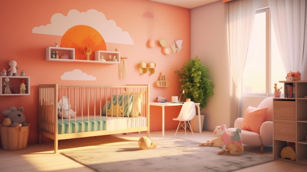Leuke pastel baby kamer met wieg AI gegenereerd