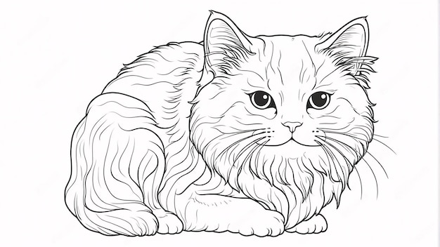 Leuke Perzische Kat Huisdieren Lijn Kunst Handgetekende Kawaii Kleurboek Illustratie