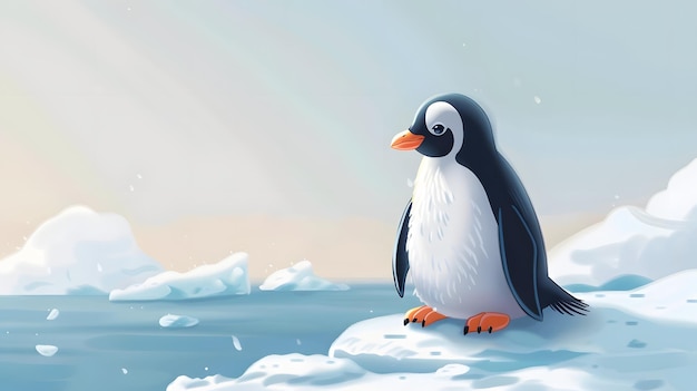 Leuke pinguïn illustratie Pinguïn zit op het ijs in de koude polaire winter Karton kunst