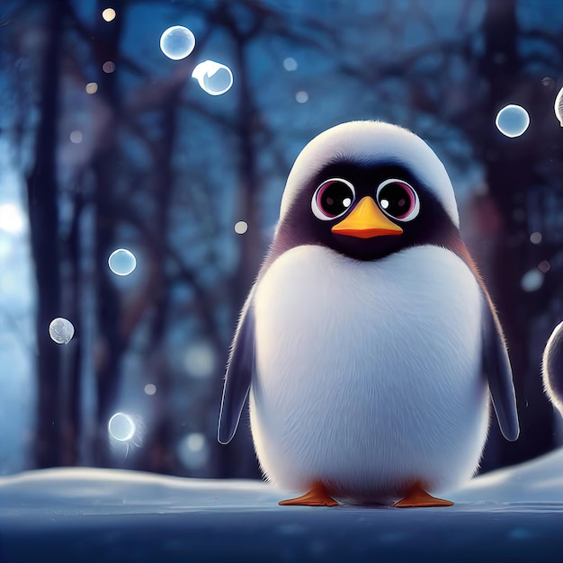 Leuke pinguïn in winterlandschap