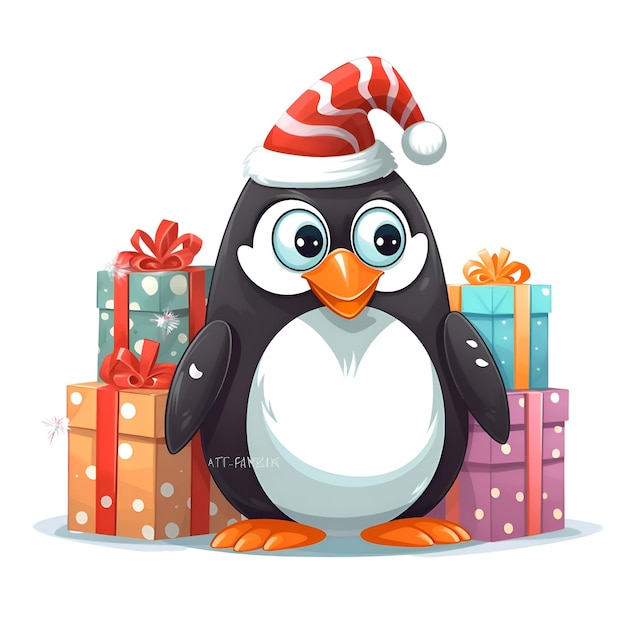 Leuke pinguïn met kerstcadeaus Vector cartoon illustratie