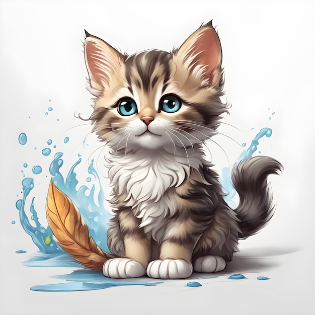 Leuke pluizige kitten cartoon afbeelding