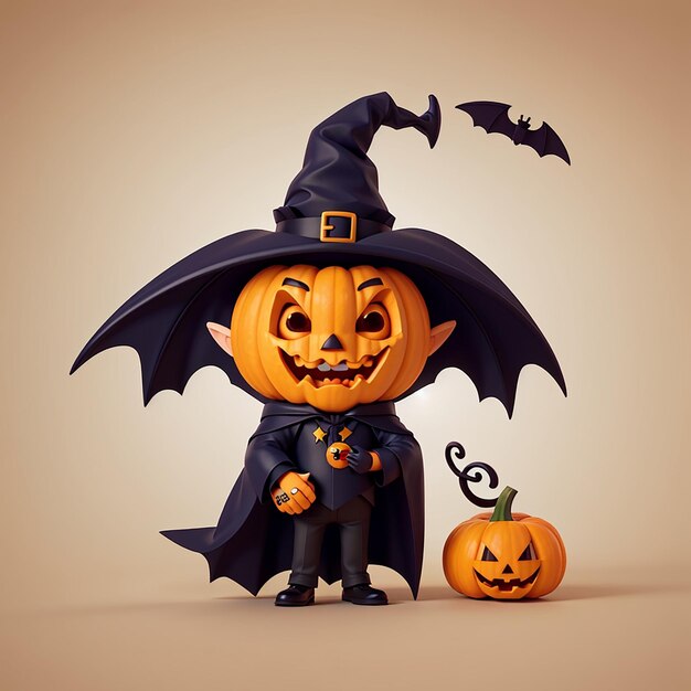 Leuke pompoen hallowen dracula met vleermuis cartoon vector icoon illustratie voedsel vakantie icoon geïsoleerd