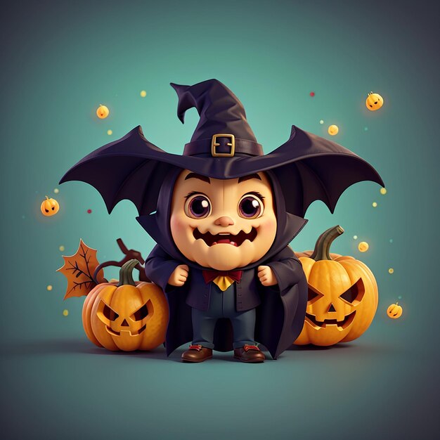 Leuke pompoen hallowen dracula met vleermuis cartoon vector icoon illustratie voedsel vakantie icoon geïsoleerd