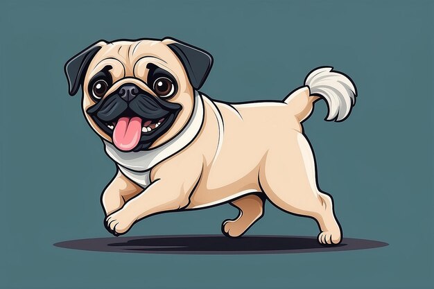 Leuke pug hond die loopt met bot cartoon vector icoon illustratie dier natuur icoon concept geïsoleerd