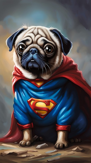 Foto leuke pug in superman kostuum generatieve ai beeld