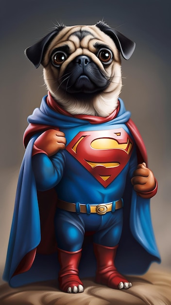 Foto leuke pug in superman kostuum generatieve ai beeld