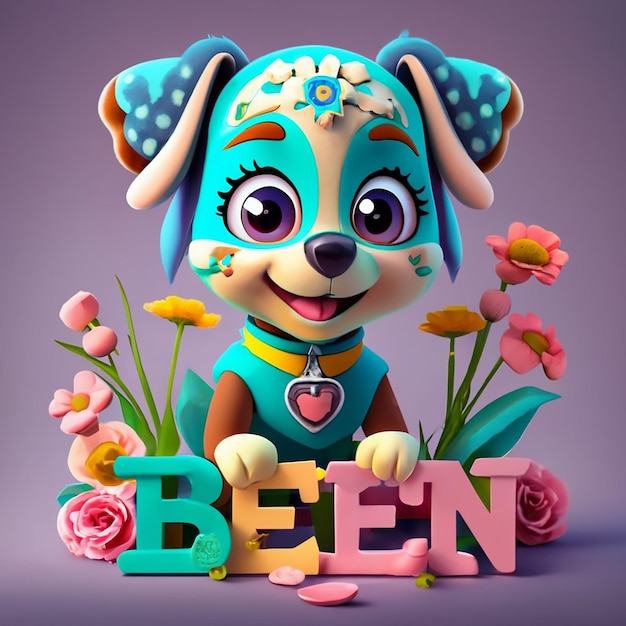 Leuke puppy cartoon in 3D illustratie generatieve ai