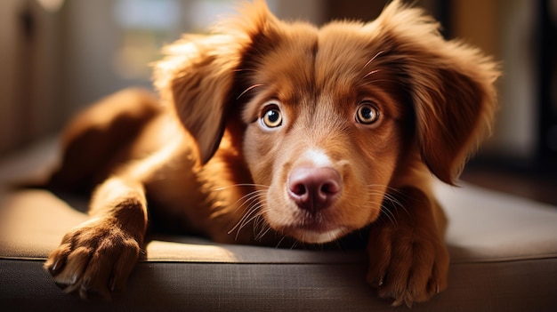 Leuke puppy met grote bruine ogen.