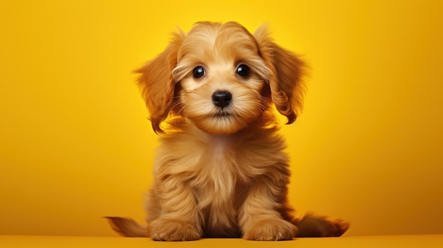 Leuke puppy op een gele achtergrond