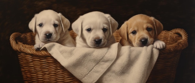 Leuke puppy's in mand met deken