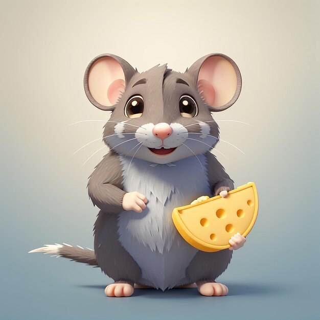 Leuke Rat Mouse Hold Cheese Vlag Vector Icon Illustratie Dier Icon Concept Geïsoleerd Premium Vector Flat Cartoon Stijl