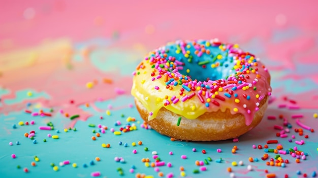Leuke regenboogkleurige donut met sprinkles AI gegenereerde illustratie
