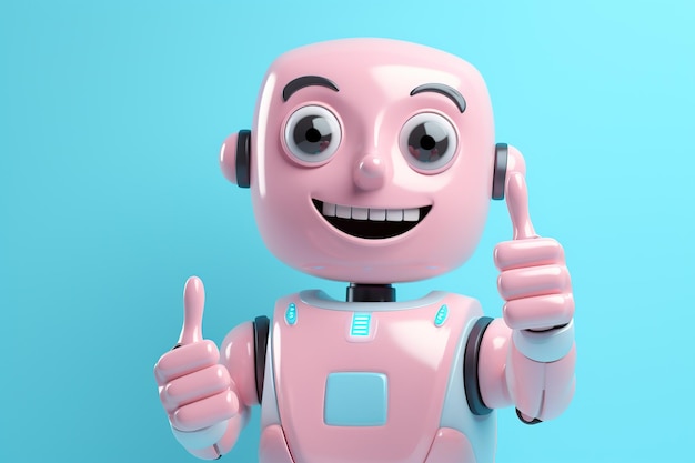 Leuke robot met duimen omhoog 3D renderstijl AI gegenereerd