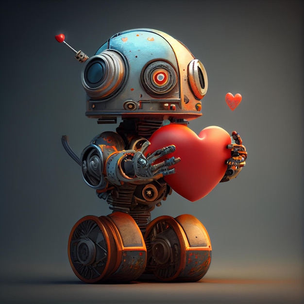 Leuke robot verliefd op hart 3d render cartoon afbeelding