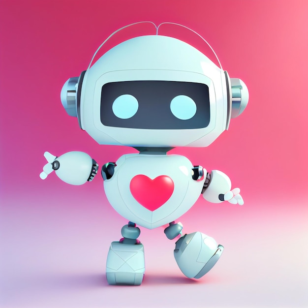 Foto leuke robot verliefd op hart 3d render cartoon illustratie