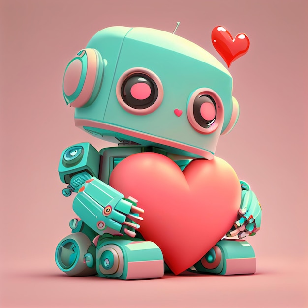 Leuke robot verliefd op hart 3d render cartoon illustratie