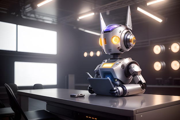Leuke robot zakenman werkt op kantoor Concept idee van een bot assistent business helper