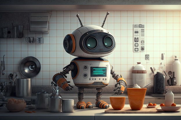 Leuke robotassistent die helpt bij het koken in een moderne keuken gemaakt met generatieve AI