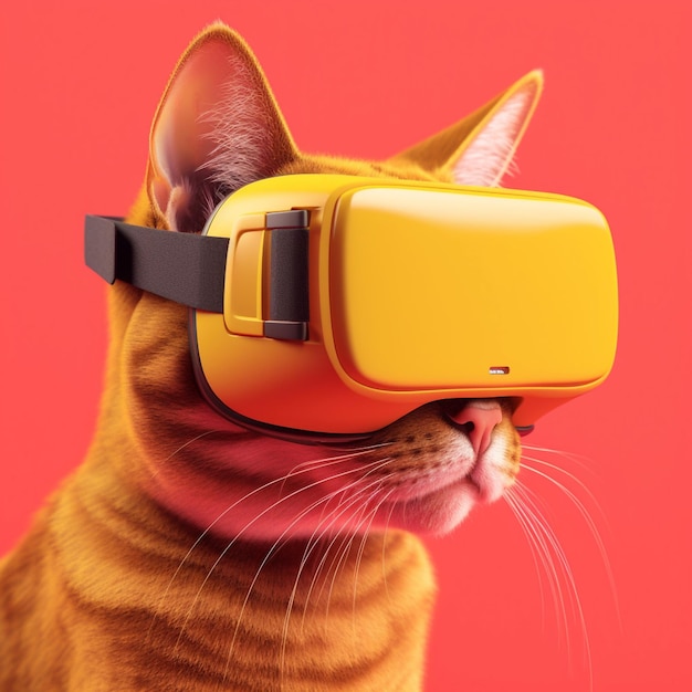 Leuke rode kat met een VR-bril Illustratie geïsoleerd op roze achtergrond AI-technologie