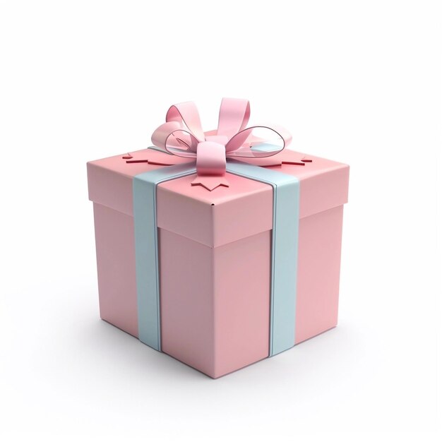 Leuke roze 3D geschenkdoos met cadeau lint op witte geïsoleerde achtergrond