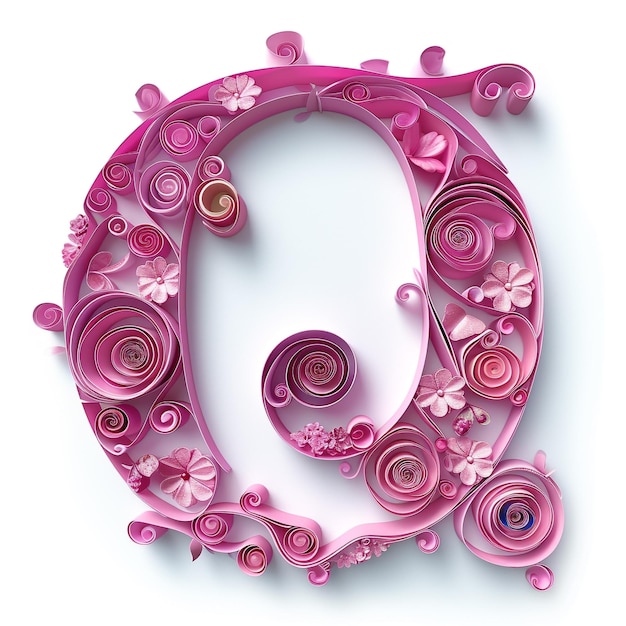 Foto leuke roze alfabet q als quilling kunstvorm op witte achtergrond