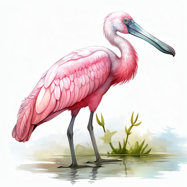 Leuke roze lepelbill met zijn roze verenkleed vogel waterverf illustratie clipart