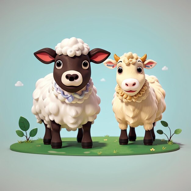 Leuke schapen en koe vriend cartoon vector icoon illustratie dier natuur icoon concept geïsoleerd plat