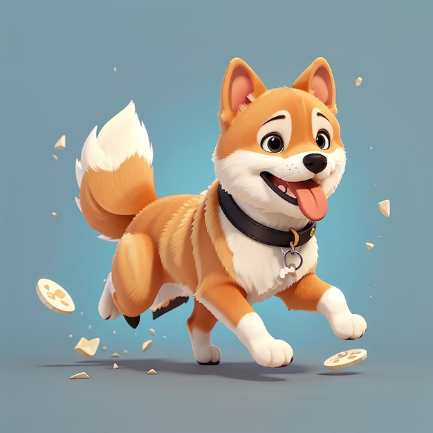 Leuke shiba inu hond loopt achter botten aan cartoon vector icoon illustratie dier sport icoon geïsoleerd