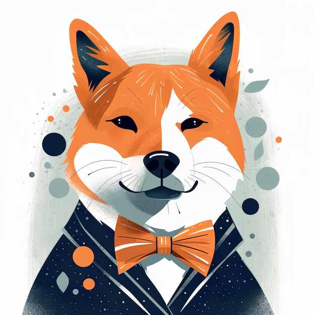 Leuke shiba inu hond vlinderdas generatieve ai illustratie