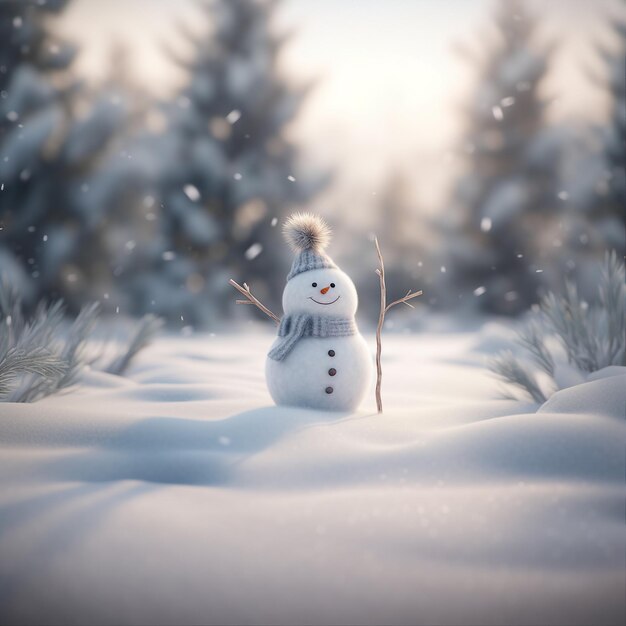 Leuke sneeuwpop met muts en sjaal in de sneeuw