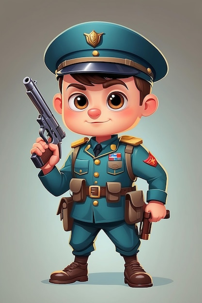 Leuke soldaat die een pistool vasthoudt Cartoon Vector Icon Illustratie Mensen Beroep Icon Geïsoleerd