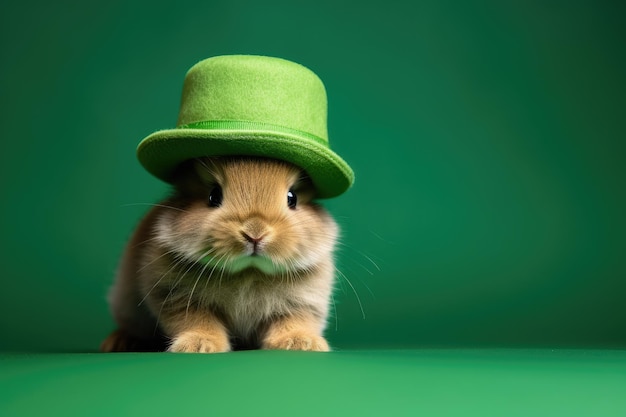 Foto leuke st. patrick's day konijn met een elegante hoed generatieve ai