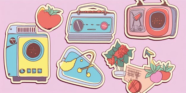 leuke stickers instellen jaren 90 illustratie