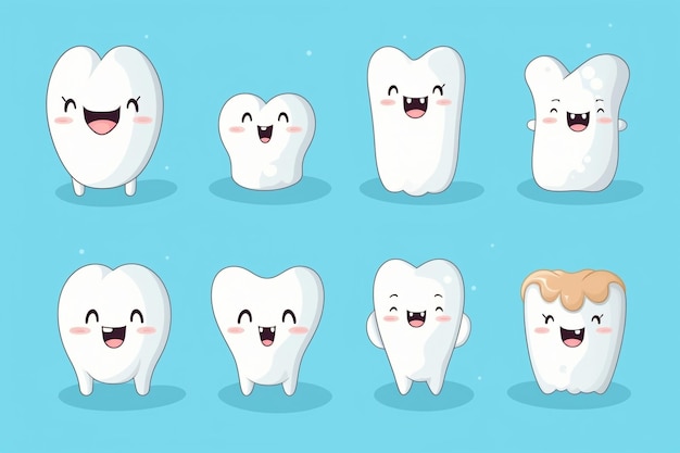 Leuke tanden met verschillende emoties cartoon-stijl