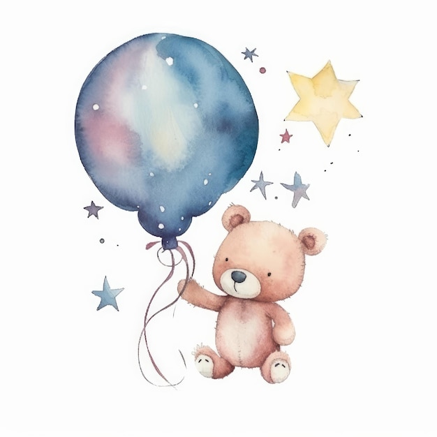 Leuke teddybeer met ballon aquarel illustratie AI GenerativexA