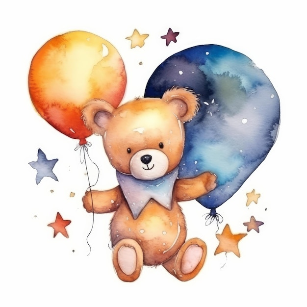 Leuke teddybeer met ballon aquarel illustratie AI GenerativexA