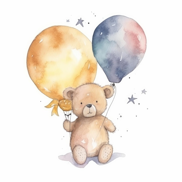 Leuke teddybeer met ballon aquarel illustratie AI GenerativexA