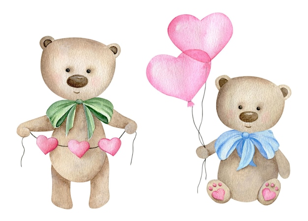 Leuke teddybeer met hartjes en ballons Valentijnsdag illustratie perfect voor wenskaart